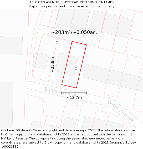 10, BATES AVENUE, RINGSTEAD, KETTERING, NN14 4DY: Plot and title map