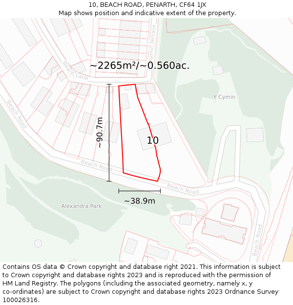 10, BEACH ROAD, PENARTH, CF64 1JX: Plot and title map