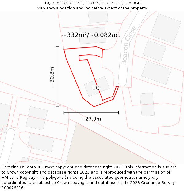 10, BEACON CLOSE, GROBY, LEICESTER, LE6 0GB: Plot and title map