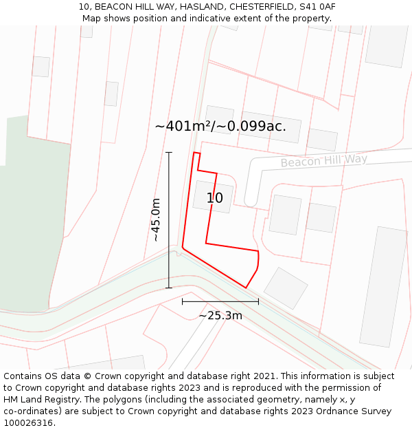 10, BEACON HILL WAY, HASLAND, CHESTERFIELD, S41 0AF: Plot and title map