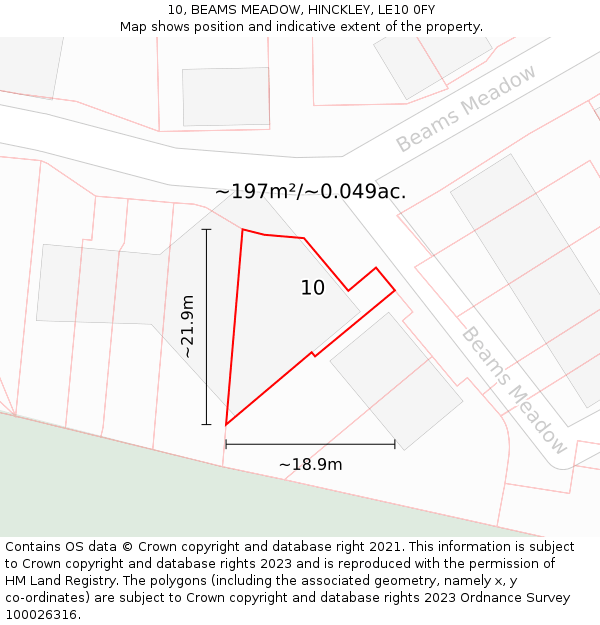 10, BEAMS MEADOW, HINCKLEY, LE10 0FY: Plot and title map