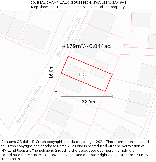 10, BEAUCHAMP WALK, GORSEINON, SWANSEA, SA4 6AE: Plot and title map