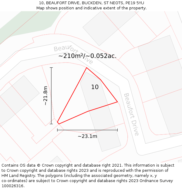 10, BEAUFORT DRIVE, BUCKDEN, ST NEOTS, PE19 5YU: Plot and title map