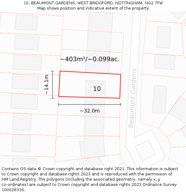 10, BEAUMONT GARDENS, WEST BRIDGFORD, NOTTINGHAM, NG2 7FW: Plot and title map