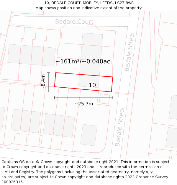 10, BEDALE COURT, MORLEY, LEEDS, LS27 8WR: Plot and title map