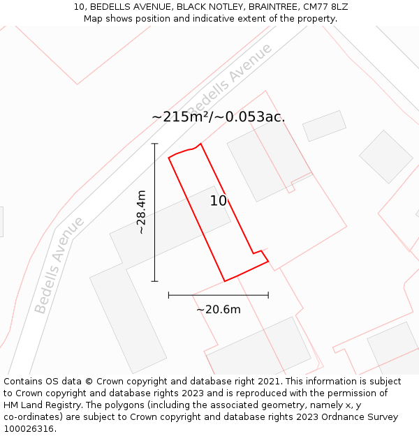 10, BEDELLS AVENUE, BLACK NOTLEY, BRAINTREE, CM77 8LZ: Plot and title map