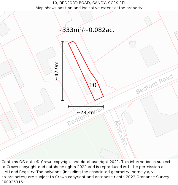 10, BEDFORD ROAD, SANDY, SG19 1EL: Plot and title map