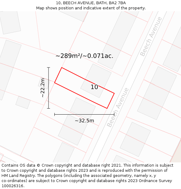 10, BEECH AVENUE, BATH, BA2 7BA: Plot and title map