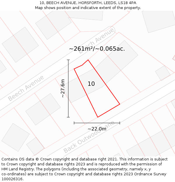 10, BEECH AVENUE, HORSFORTH, LEEDS, LS18 4PA: Plot and title map