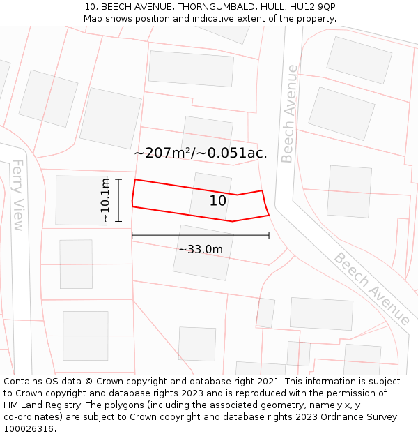 10, BEECH AVENUE, THORNGUMBALD, HULL, HU12 9QP: Plot and title map