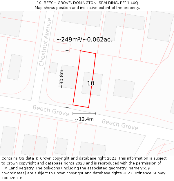 10, BEECH GROVE, DONINGTON, SPALDING, PE11 4XQ: Plot and title map