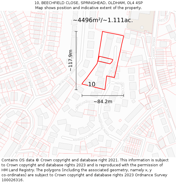 10, BEECHFIELD CLOSE, SPRINGHEAD, OLDHAM, OL4 4SP: Plot and title map