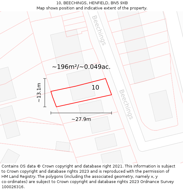 10, BEECHINGS, HENFIELD, BN5 9XB: Plot and title map