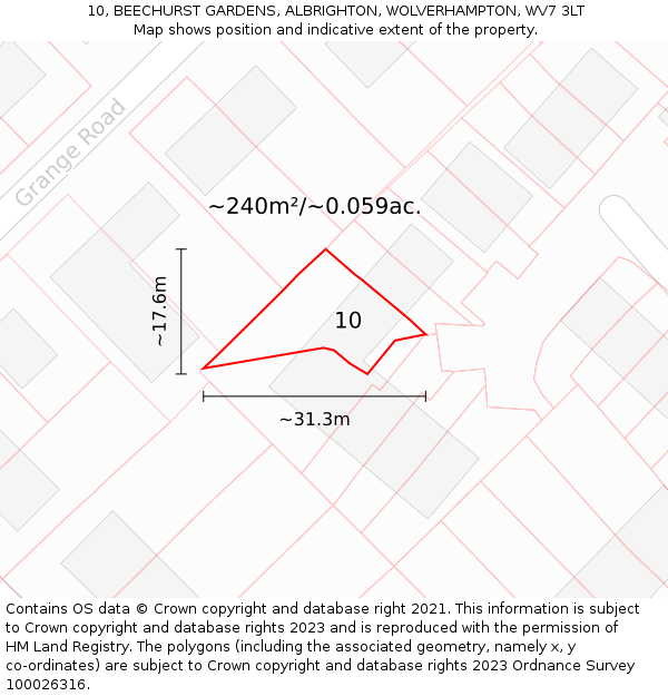 10, BEECHURST GARDENS, ALBRIGHTON, WOLVERHAMPTON, WV7 3LT: Plot and title map