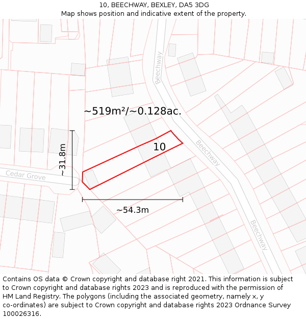 10, BEECHWAY, BEXLEY, DA5 3DG: Plot and title map