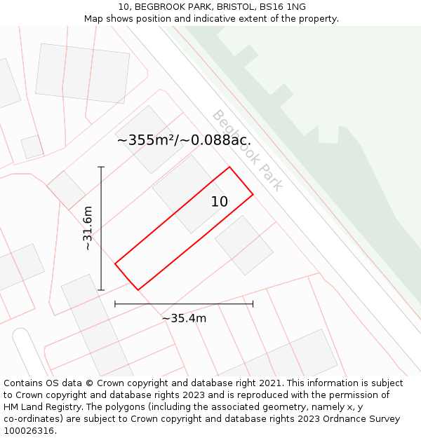 10, BEGBROOK PARK, BRISTOL, BS16 1NG: Plot and title map