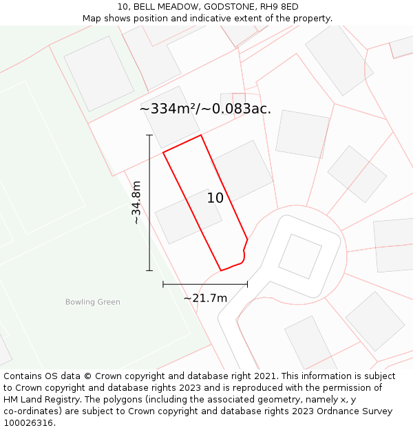 10, BELL MEADOW, GODSTONE, RH9 8ED: Plot and title map