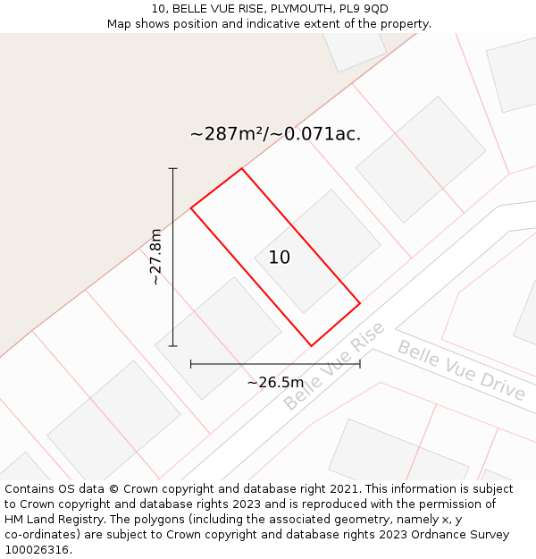 10, BELLE VUE RISE, PLYMOUTH, PL9 9QD: Plot and title map