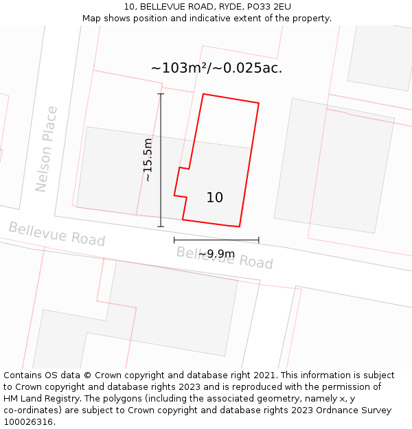 10, BELLEVUE ROAD, RYDE, PO33 2EU: Plot and title map