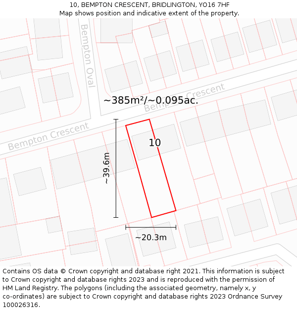 10, BEMPTON CRESCENT, BRIDLINGTON, YO16 7HF: Plot and title map