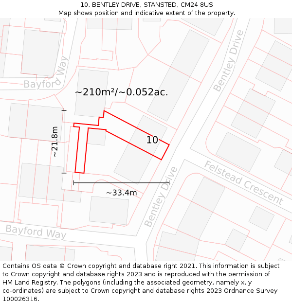 10, BENTLEY DRIVE, STANSTED, CM24 8US: Plot and title map