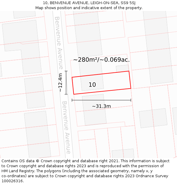 10, BENVENUE AVENUE, LEIGH-ON-SEA, SS9 5SJ: Plot and title map