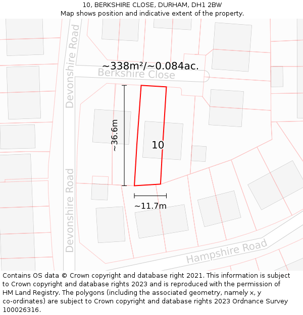 10, BERKSHIRE CLOSE, DURHAM, DH1 2BW: Plot and title map