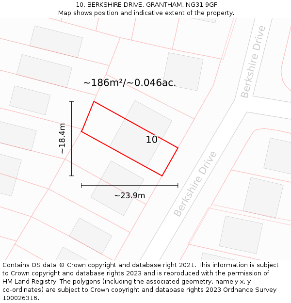 10, BERKSHIRE DRIVE, GRANTHAM, NG31 9GF: Plot and title map