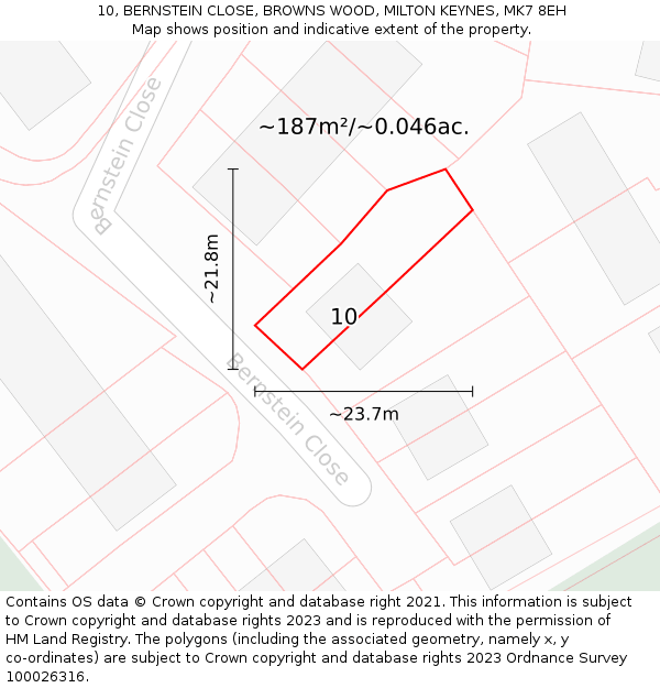 10, BERNSTEIN CLOSE, BROWNS WOOD, MILTON KEYNES, MK7 8EH: Plot and title map