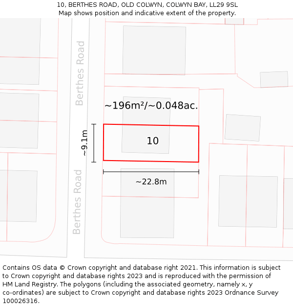 10, BERTHES ROAD, OLD COLWYN, COLWYN BAY, LL29 9SL: Plot and title map