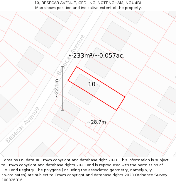 10, BESECAR AVENUE, GEDLING, NOTTINGHAM, NG4 4DL: Plot and title map