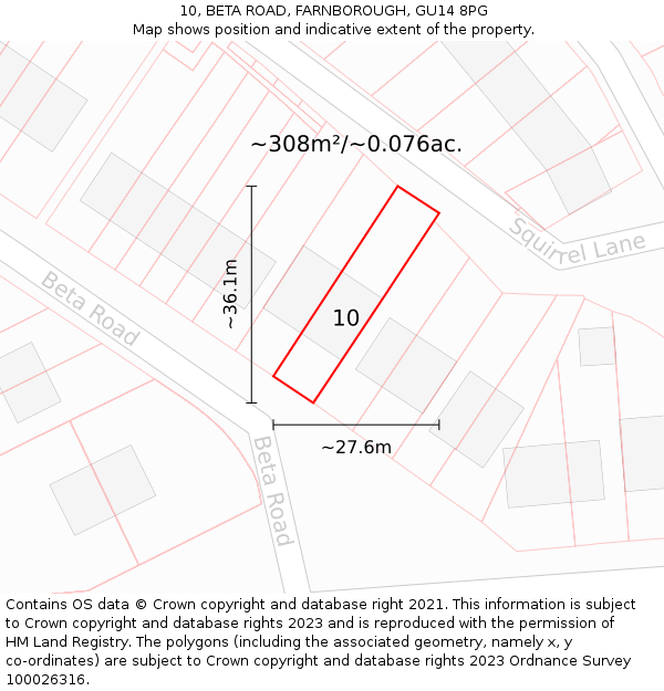 10, BETA ROAD, FARNBOROUGH, GU14 8PG: Plot and title map