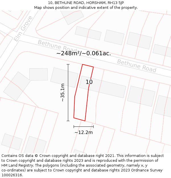 10, BETHUNE ROAD, HORSHAM, RH13 5JP: Plot and title map