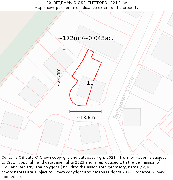 10, BETJEMAN CLOSE, THETFORD, IP24 1HW: Plot and title map