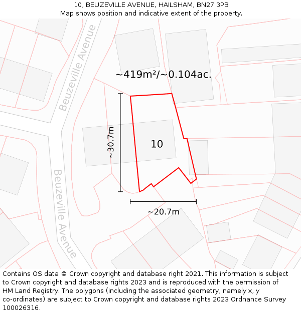 10, BEUZEVILLE AVENUE, HAILSHAM, BN27 3PB: Plot and title map