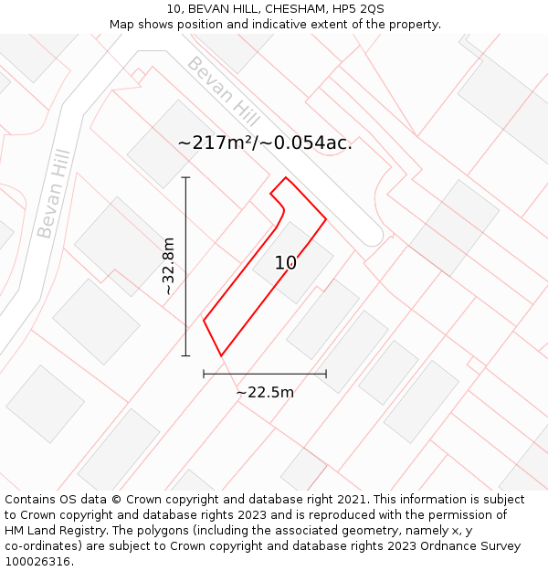 10, BEVAN HILL, CHESHAM, HP5 2QS: Plot and title map