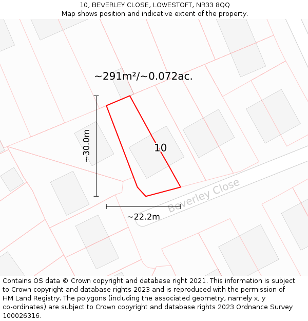 10, BEVERLEY CLOSE, LOWESTOFT, NR33 8QQ: Plot and title map