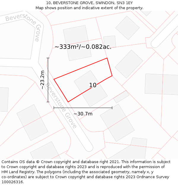 10, BEVERSTONE GROVE, SWINDON, SN3 1EY: Plot and title map