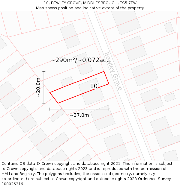 10, BEWLEY GROVE, MIDDLESBROUGH, TS5 7EW: Plot and title map