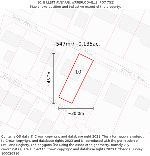 10, BILLETT AVENUE, WATERLOOVILLE, PO7 7SZ: Plot and title map