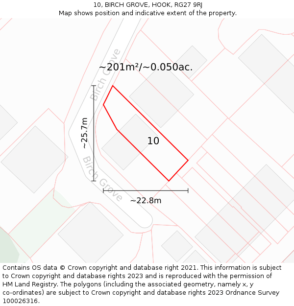 10, BIRCH GROVE, HOOK, RG27 9RJ: Plot and title map