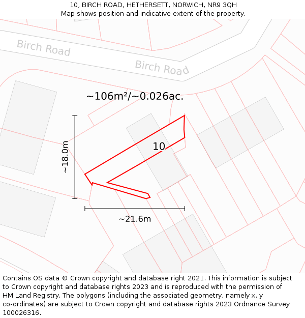 10, BIRCH ROAD, HETHERSETT, NORWICH, NR9 3QH: Plot and title map