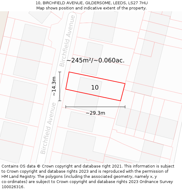 10, BIRCHFIELD AVENUE, GILDERSOME, LEEDS, LS27 7HU: Plot and title map