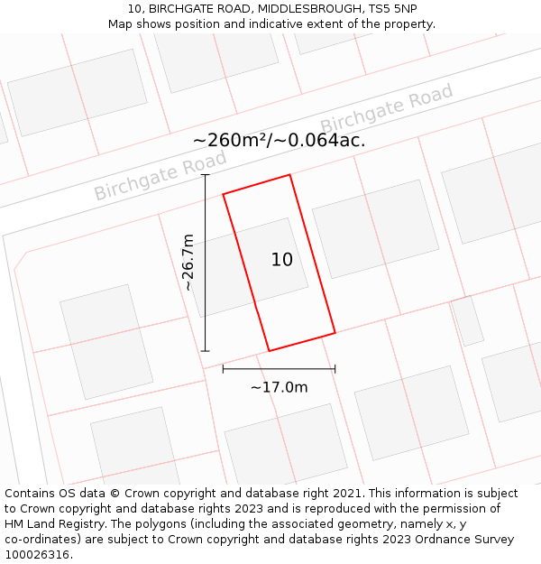 10, BIRCHGATE ROAD, MIDDLESBROUGH, TS5 5NP: Plot and title map