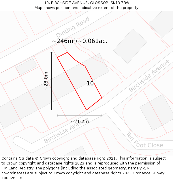 10, BIRCHSIDE AVENUE, GLOSSOP, SK13 7BW: Plot and title map