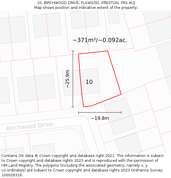 10, BIRCHWOOD DRIVE, FULWOOD, PRESTON, PR2 9UJ: Plot and title map