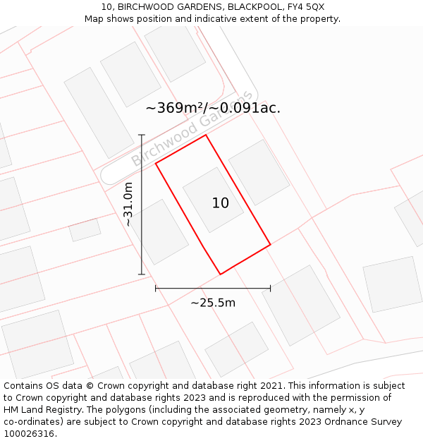 10, BIRCHWOOD GARDENS, BLACKPOOL, FY4 5QX: Plot and title map