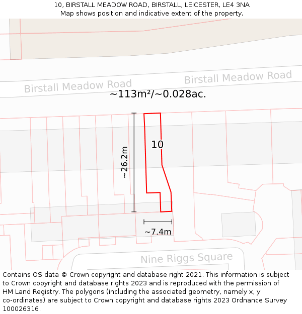 10, BIRSTALL MEADOW ROAD, BIRSTALL, LEICESTER, LE4 3NA: Plot and title map