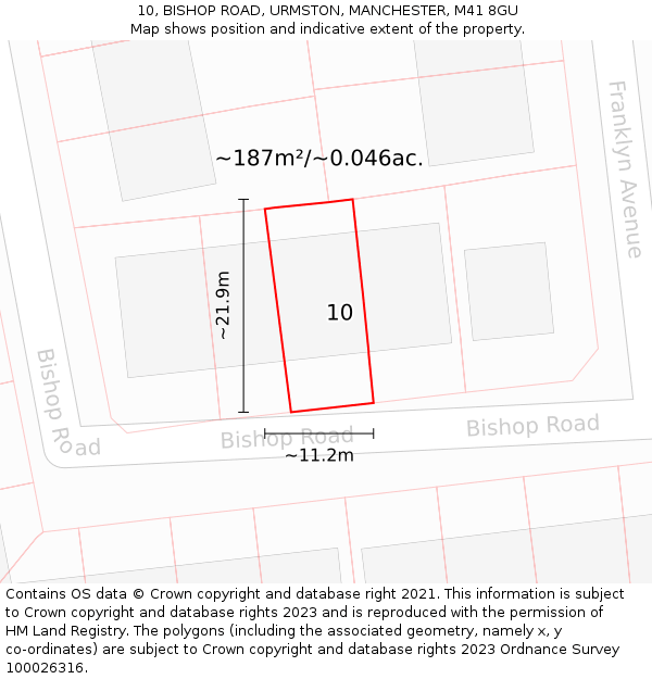 10, BISHOP ROAD, URMSTON, MANCHESTER, M41 8GU: Plot and title map