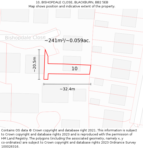 10, BISHOPDALE CLOSE, BLACKBURN, BB2 5EB: Plot and title map